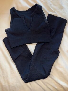 Black Ribbed High-Waist Leggings & Crop Tank Set